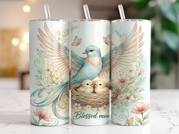 Blessed Mom Bird Nest Floral Tumbler PNG Review