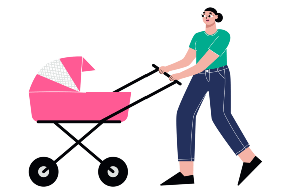 Young Mom Walk with Pram: Embroidery Review